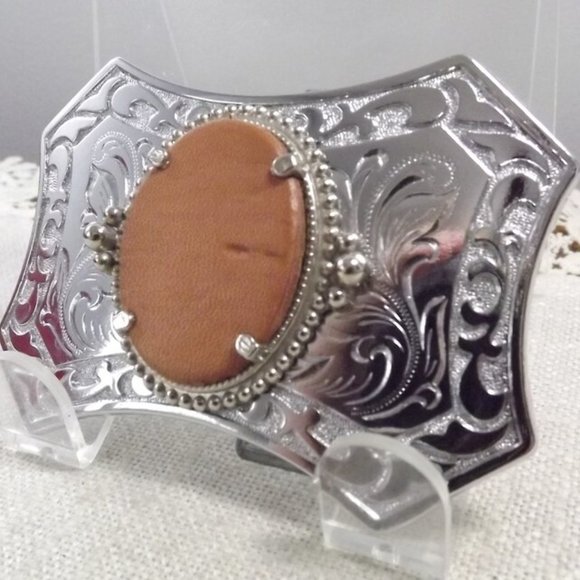 Southwestern Belt Buckle w/ Leather Insert (#2) - Picture 2 of 9